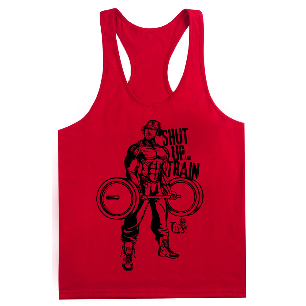 Shop -He-Rex "Shut up and Train" Racer Back Tank - Red