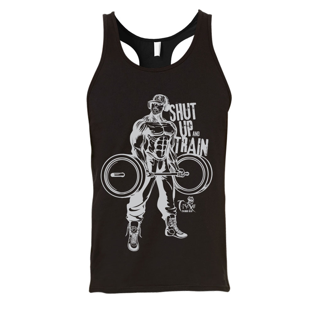 Shop -He-Rex "Shut up and Train" Racer Back Tank - Black